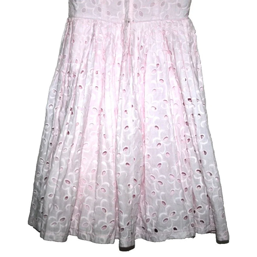 Kaya & Sloane Fit Flare Women's Pink Eyelet Cap Sleeve Dress Romantic Spring Sm